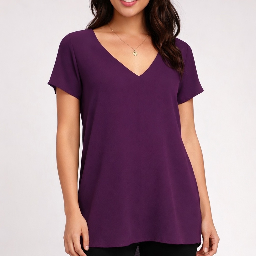 Lulu's‎ Deep Purple V-Neck Short Sleeve Top
